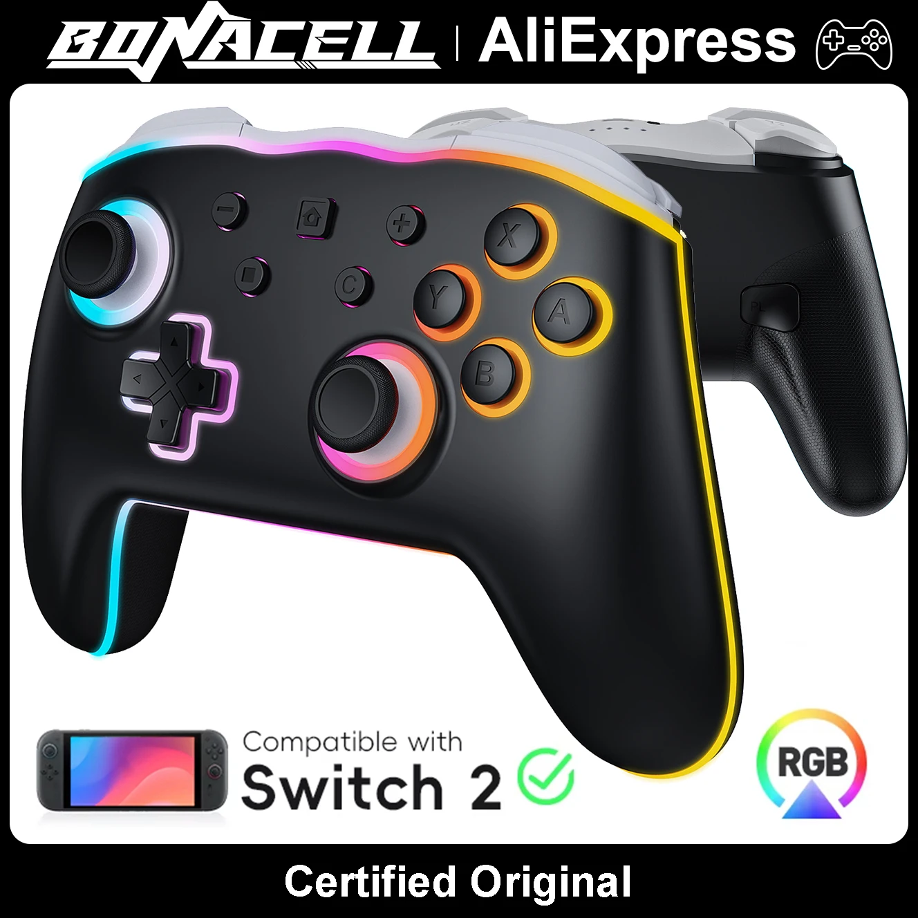 For Nintendo Switch 1 2 Joycon Controller Wireless RGB 9Axis Joypad,Gamepad Dual Shock Turbo/Marco Programable Game Pad Joystick