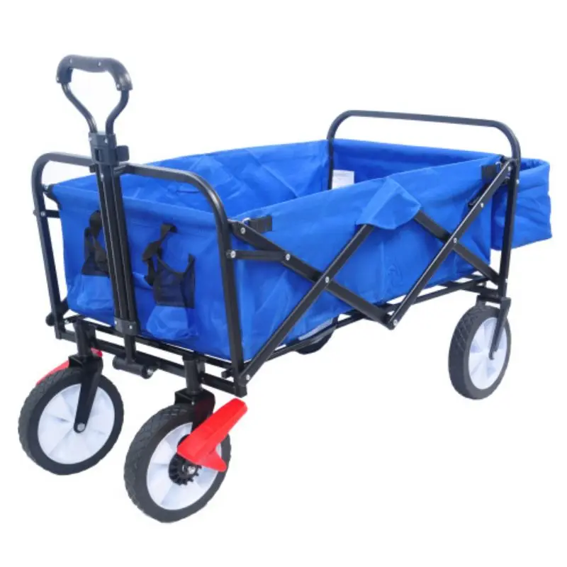 Folding Wagon Garden Shopping Beach Cart (Blue Colour)