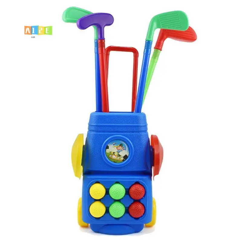 

A12E-Toddler Golf Set With 3 Balls 3 Golf Sticks, 2 Practice Holes And Golf Cart, Sport Gift Fit For Kids