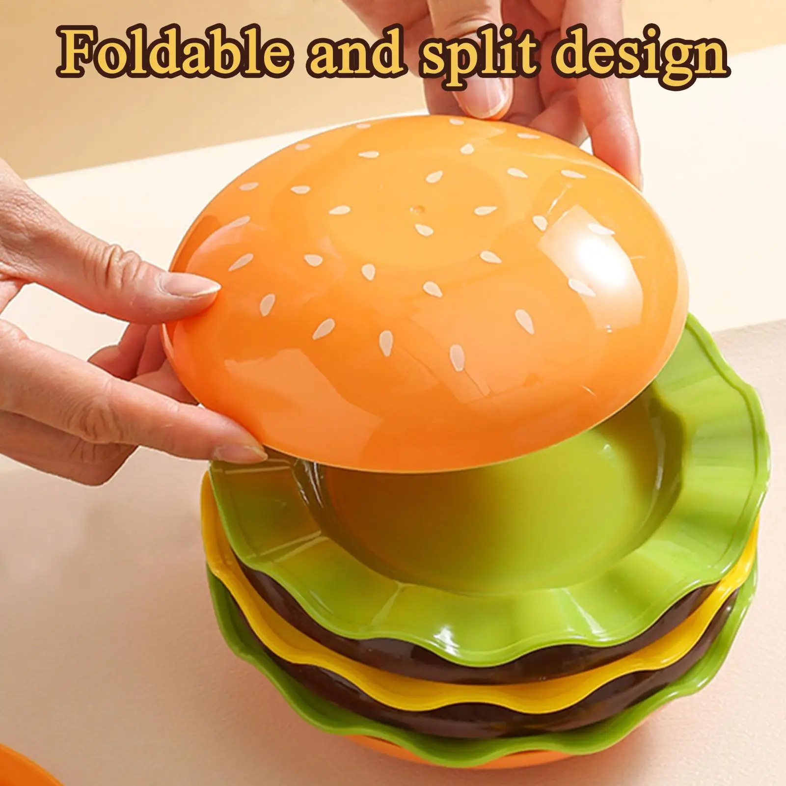 7pcs Stackable Hamburger Plate Set Hamburger Dinner Plates and Bowl Set Stackable Kitchen Utensils Serving Platter Snack Tray