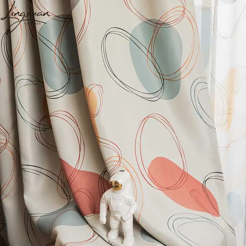 Nordic Abstract Space Blackout Curtain for Living Room Printed Shading Colth Curtain For Bedroom Window Curtains Kitchen Decor