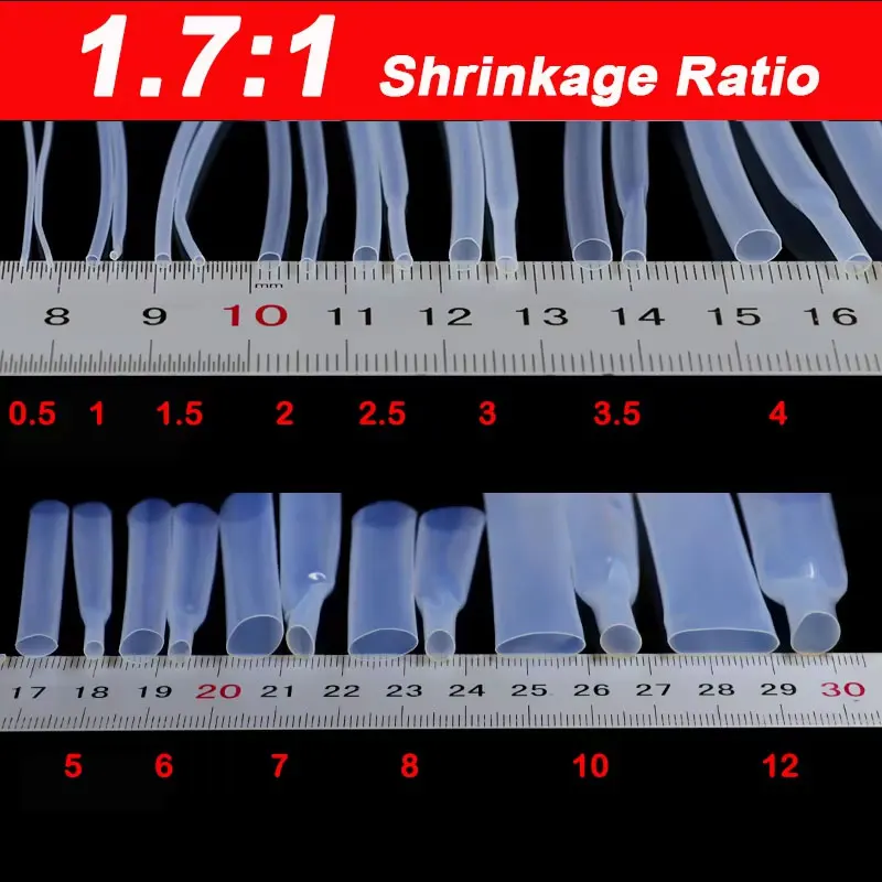 1/5m Transparent PTFE Heat Shrink Tube 1.7:1/4:1 Shrinkage Ratio Dia.0.5mm ~ 12mm High Temperature Cable 260℃ Shrink Sheath Pipe