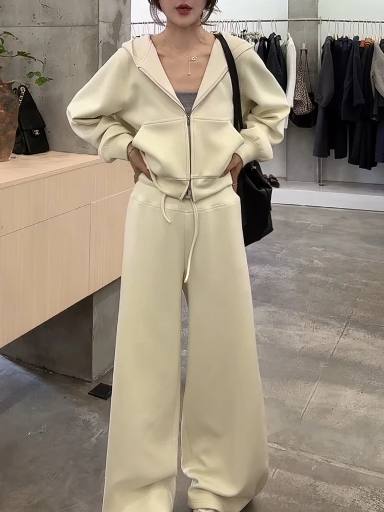 

Casual Commute Ready Women's Two-Piece Set Spring Autumn Hoodie Wide Leg Pants Breathable Comfortable Fashion Ensemble