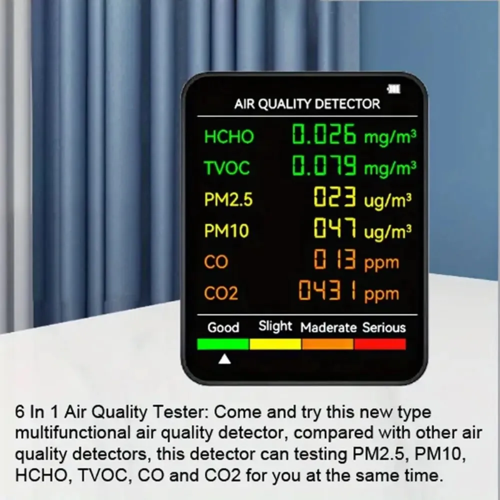 6 In 1 Multifunctionele Luchtkwaliteit Detector Lcd-Display Thuis Binnenkantoor Muur Gemonteerd Display Luchtkwaliteit Tester