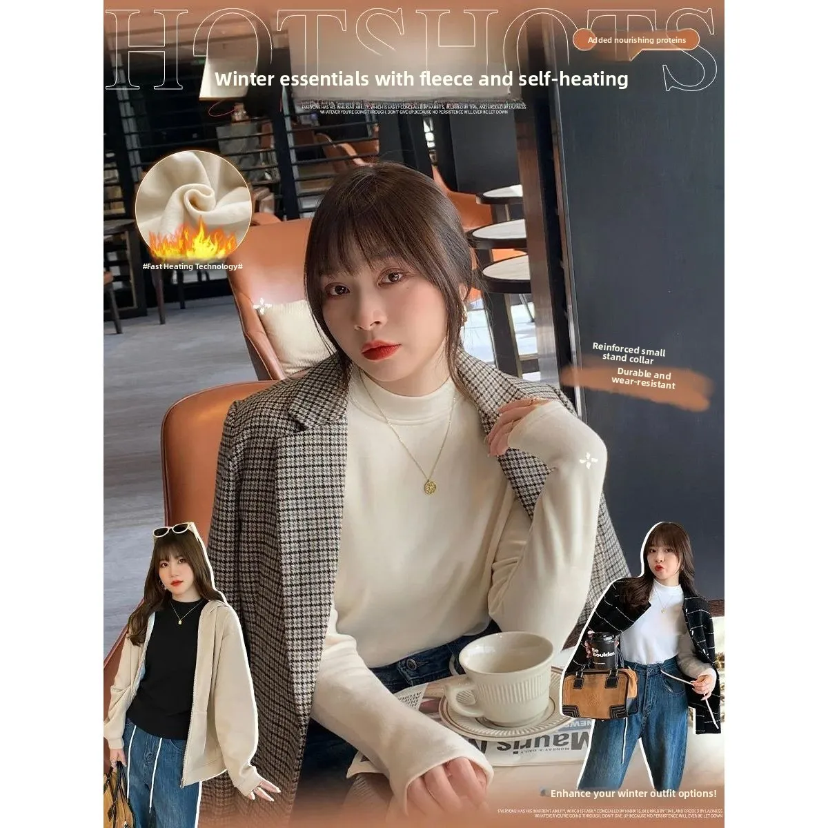 Women's Fleece Lined Slim Fit Long Sleeve Shirt Half High Collar Lightweight Comfortable Base Layer Top Trendy Commute Style