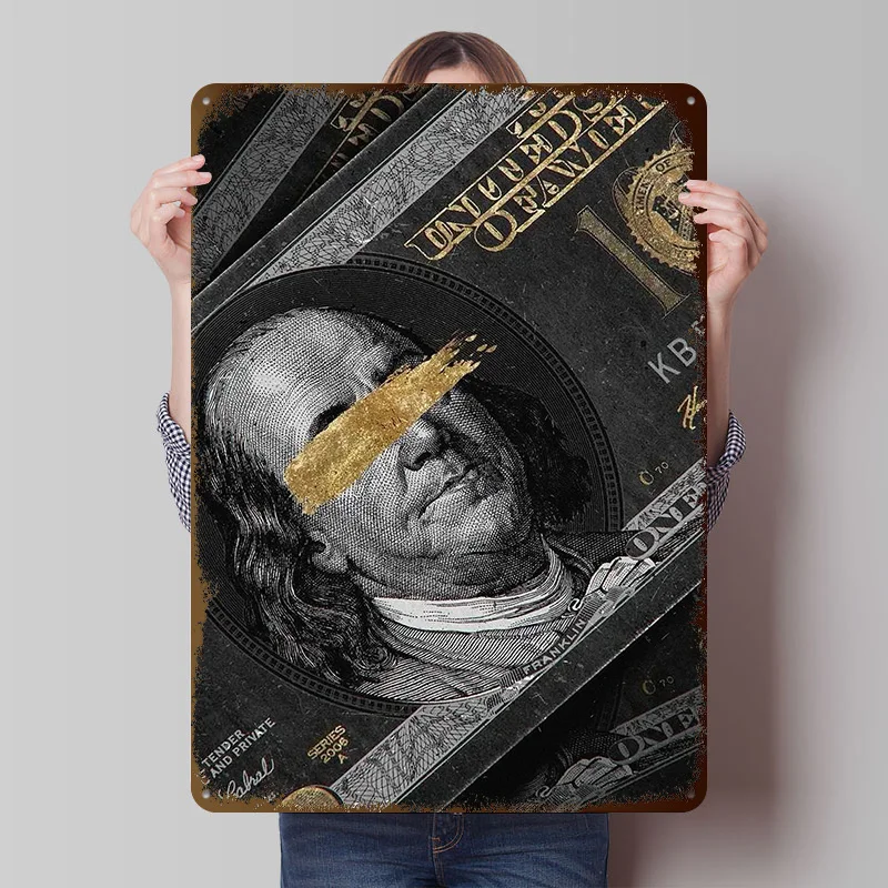 Benjamin Cash Dollar Bill Tinplate Posters Customizable Wall Art Retro Vintage Metal Signs for Home Room Bedroom Decorations