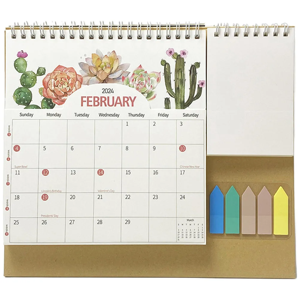 2024 Desk Multifunctional Calendar Office Decor Retro Year Planner Monthly Small Stand up for Dating