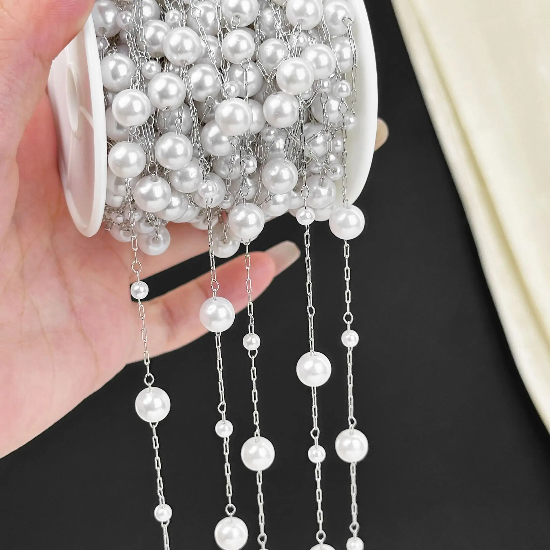 

0.5/1/2Meter DIY Chain Pearl Bead Chain Interval Pearl Copper Chain Jewelry Clothing Accessories Wedding Beading