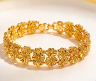Huixing cross-border copper plated 24K gold flower bracelet small design sense of Dubai and the United States women 9999gold