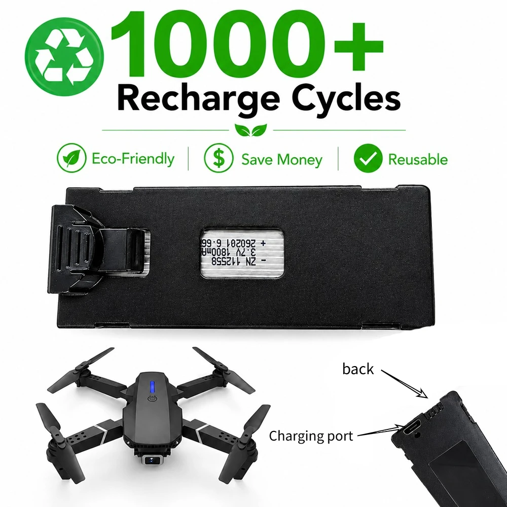 E88 Drone Battery 3.7V 1800mAh Rechargeable Li-ion Battery for RC Drone E88PRO E99 P1 K3 P10 A13 S98 E525 RC Quadcopter Parts