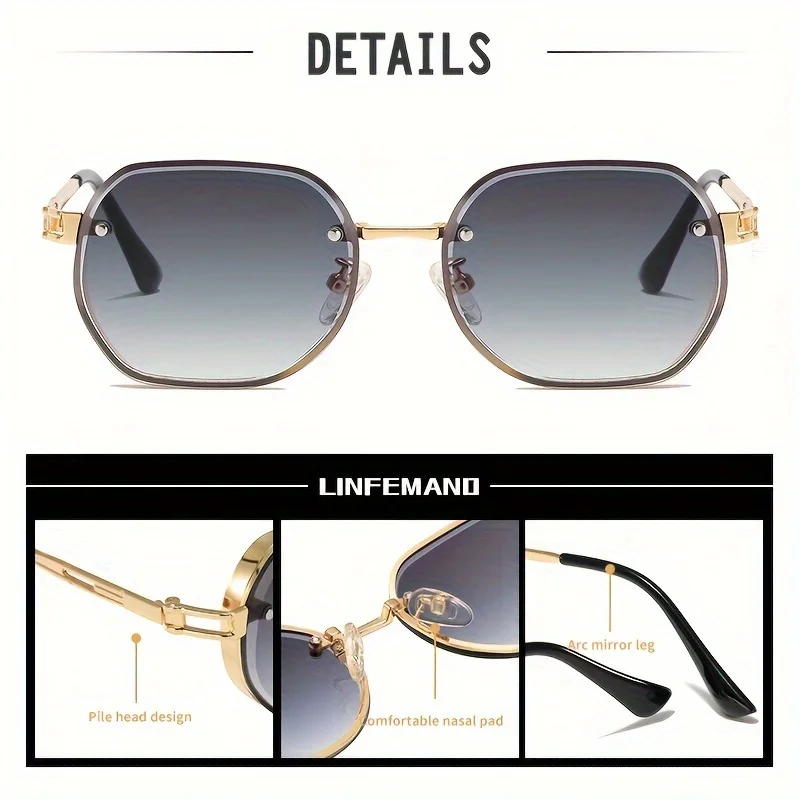 LINFEMAND Minimalistische, geometrische Sonnenbrille mit Metalldekoration und UV400-Schutz für Damen, ideal für Sommerpartys am Strand, Wanderungen und als Geschenk für den Urlaub. – Detail 2