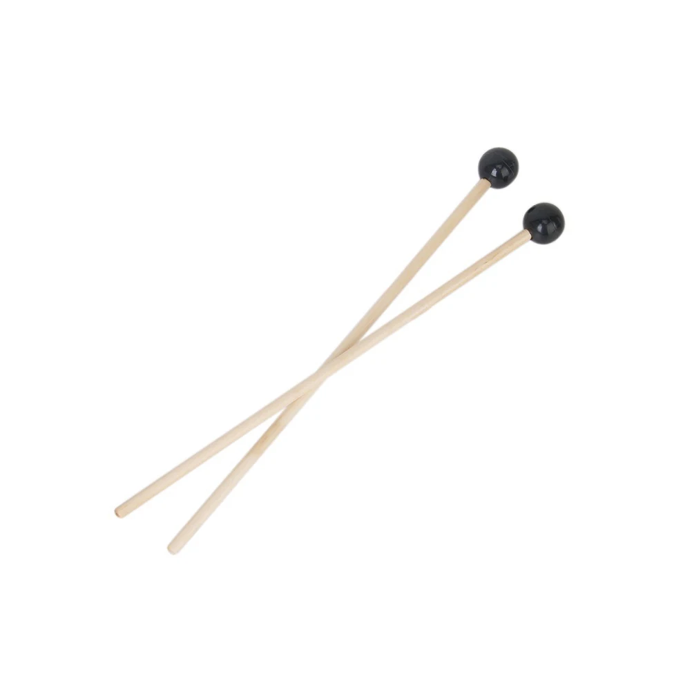 

Pair Black Hardwood Mallets Sticks Rubber Head Music Practice Performance Cylindrical Handle Round Head