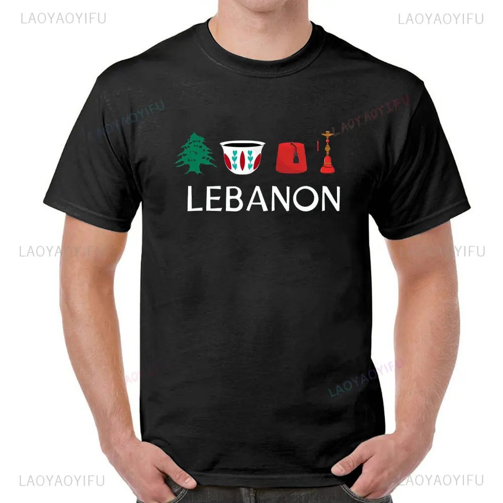 Libanon T-Shirt aus Baumwolle, Unisex, mit Libanesischer Flagge, Kulturelle Symbole, Arabisches Erbe, Geschenk, Lässige Streetwear für den Nahen Osten