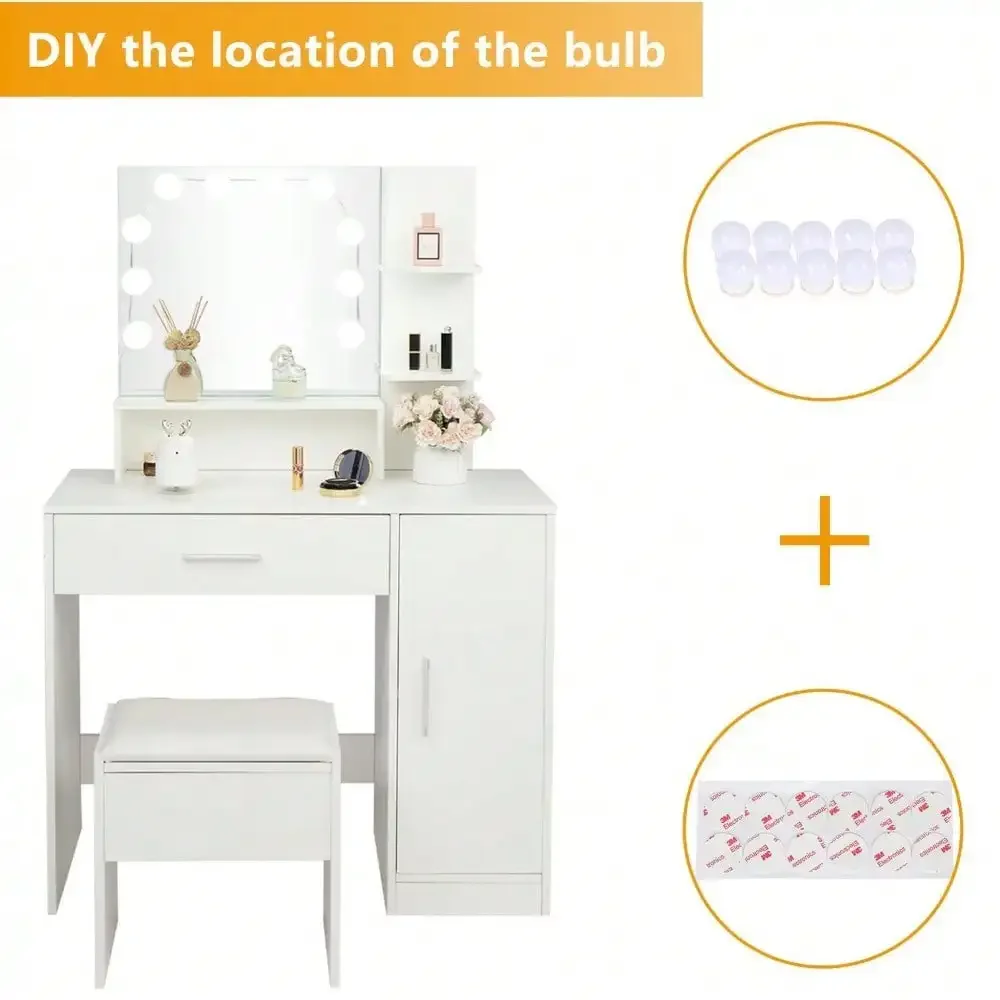 Makeup Vanity Table Set Dressing Table w/ Cabinet Dresser Desk for Bedroom