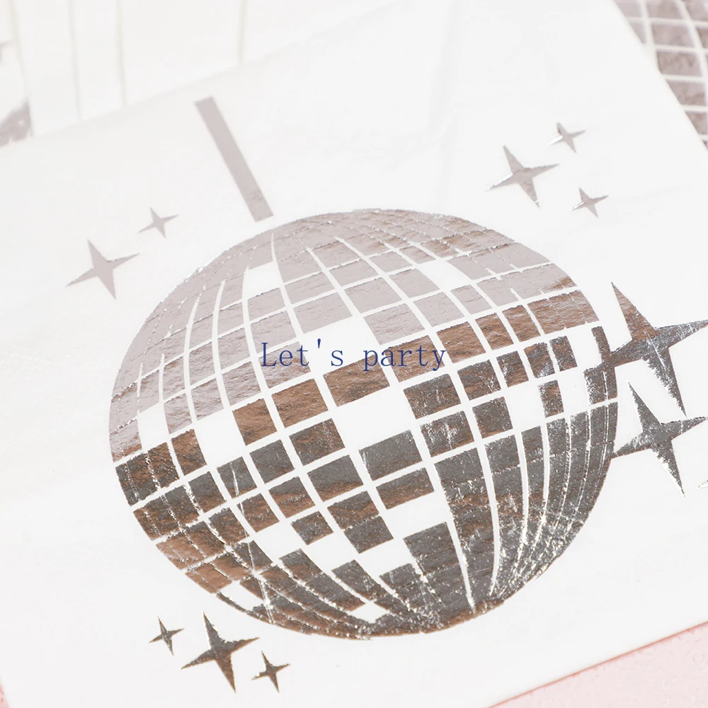 25Pcs/bag Disco Ball Disposable Napkins Tissues Towel for 70s Music Disco Theme Birthday Bachelorette Wedding Party Decoration