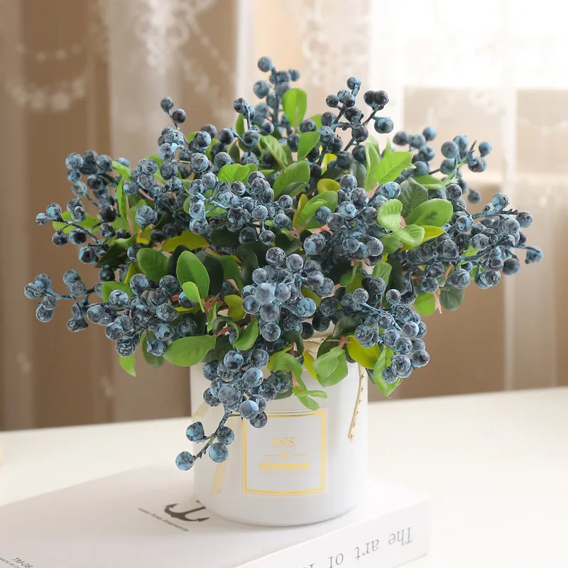 Artificial Blueberry Plant Flower Bud Fake Plants Decorative Wreath Berry For Wedding Home Party Decoration Eco-friendly