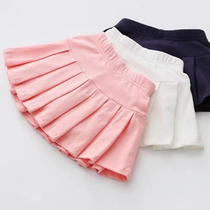 2024 Autumn Spring Summer 3-8 9 10 12 Years Kids Cotton School Solid Color With Shorts Baby Girls Dance Training Skirt