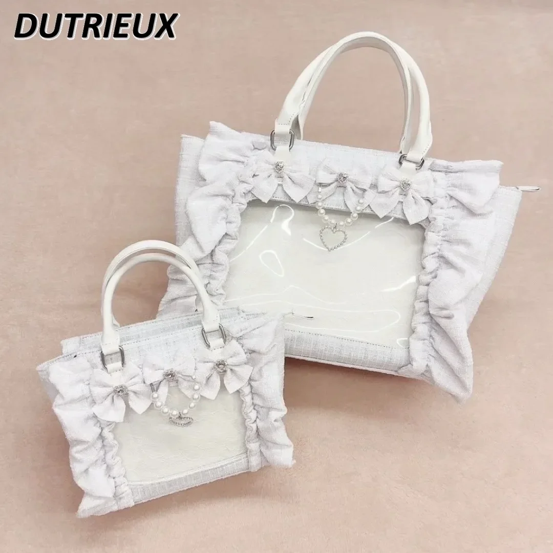 Spring Autumn Ruffled Women's Bags Sweet Cute Elegant Portable Crossbody Bag Japanese Style Sweet Cute Handbags for Lady