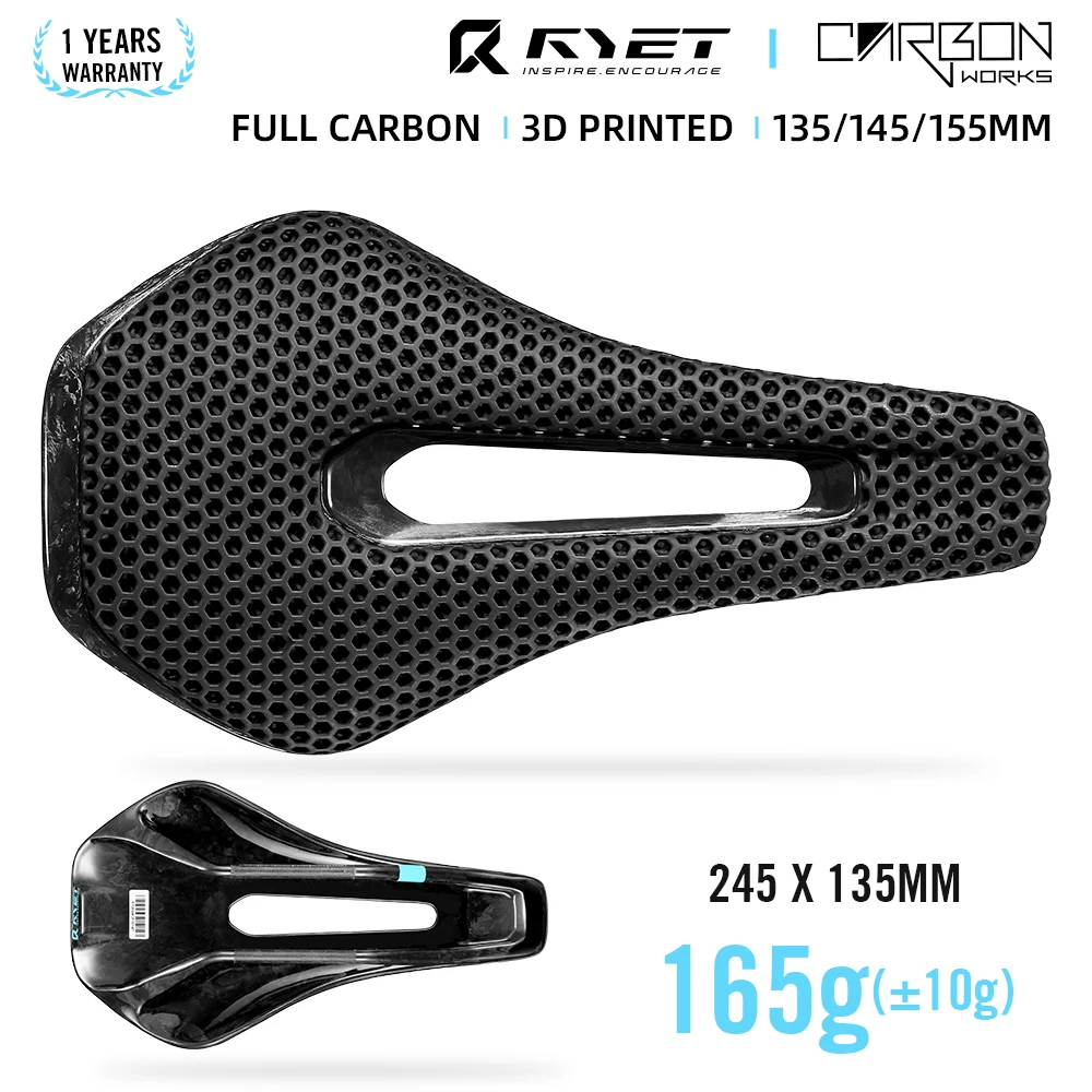 RYET 3D Gedrukt Full Carbon Fietszadel 245mm * 135/145/155mm Fietszadel voor MTB Grind Racefiets Zetel fietsonderdelen