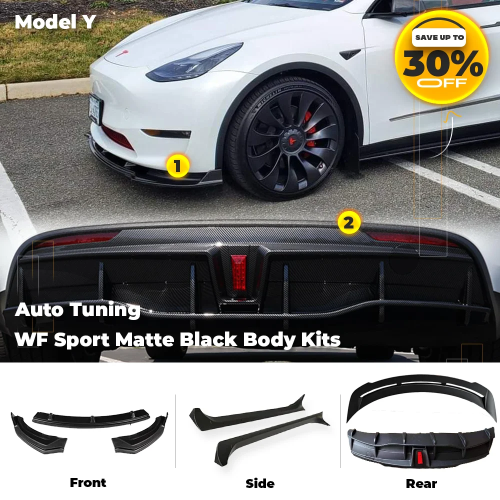 Matte Black Tesla Body Kits For Model Y 2020- 2023 WF Sport Tunning Front Bumper Lip Rear Diffuser Rear Spoiler Side skirt Parts