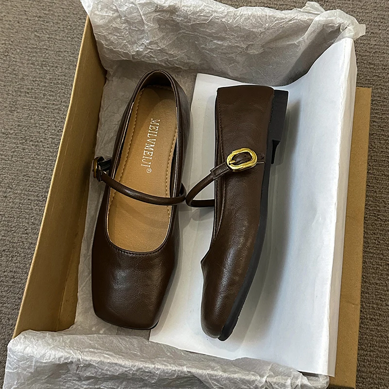 

Женские летние туфли Мэри Джейн с квадратным носком на плоской подошве, новинка, высококачественные