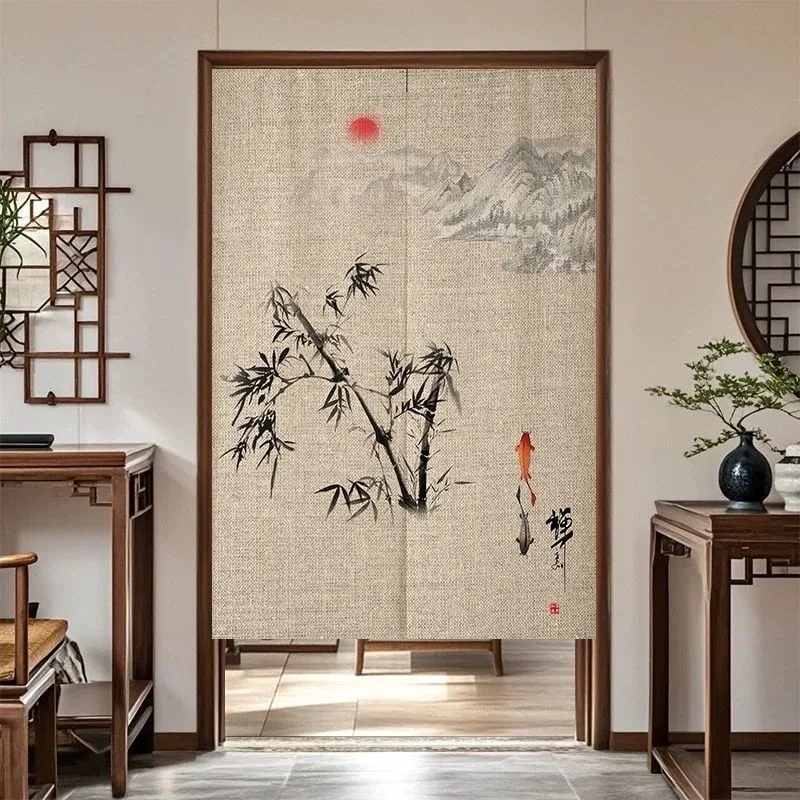 VIKAMA Chinese Zen Style Door Curtains, Linen Curtains, Home Bedrooms, Kitchens, Bathrooms, Partition Curtains, Home Decor