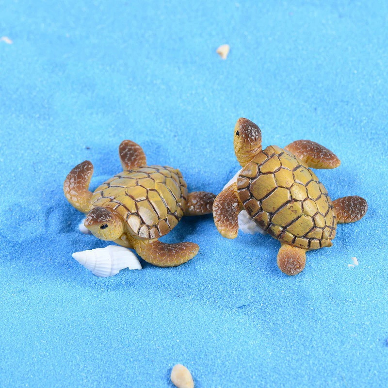 2Pcs Mini Sea Turtle Model Resin Turtle Figurines Fish Tank Miniature Decor