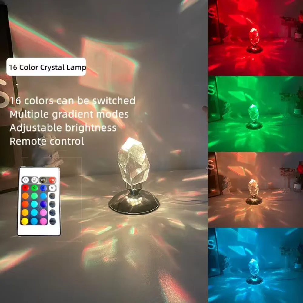 

16 Color RGB Crystal Lamp Night Light With Remote Control Home Decoration Bedroom Living Room USB Romantic Atmosphere Lights