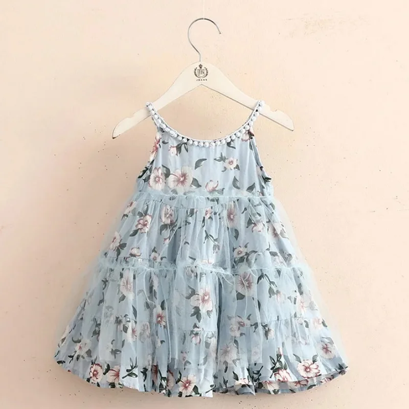 New 2024 Summer 2 3 4 5 6 7 8 9 10Years Kids Clothing Mesh Patchwork Floral Strapless Beach Dress For Baby Girls Holiday Wearing