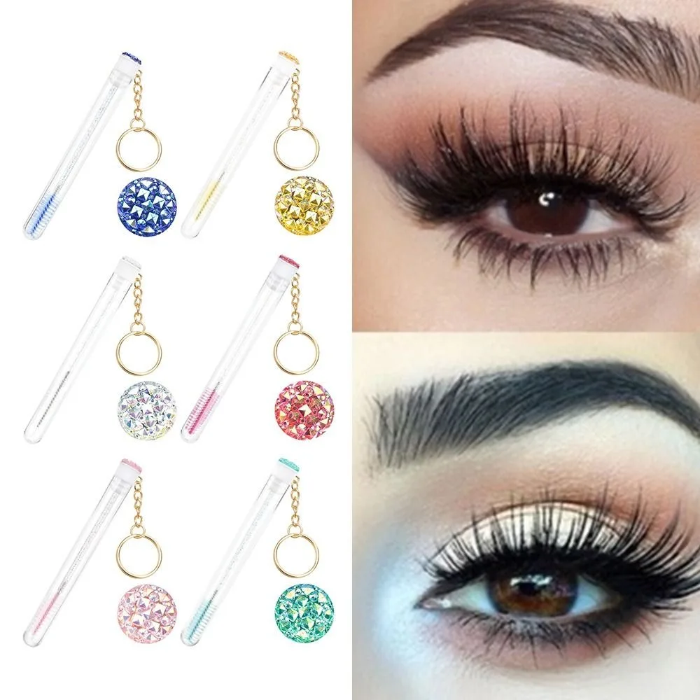 With Keychain Eyelash Brush Tubes Sparkling Reusable Lash Spoolies With Container Case In Tubes Eyelash Brushes Makeup Tools