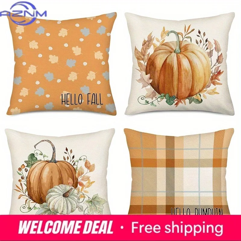 Home Decor Fall-Themed Pumpkins And Hello Fall Design Pattern Cushion Cover Suitable For Sofa Bedroom Car Pillow Cover