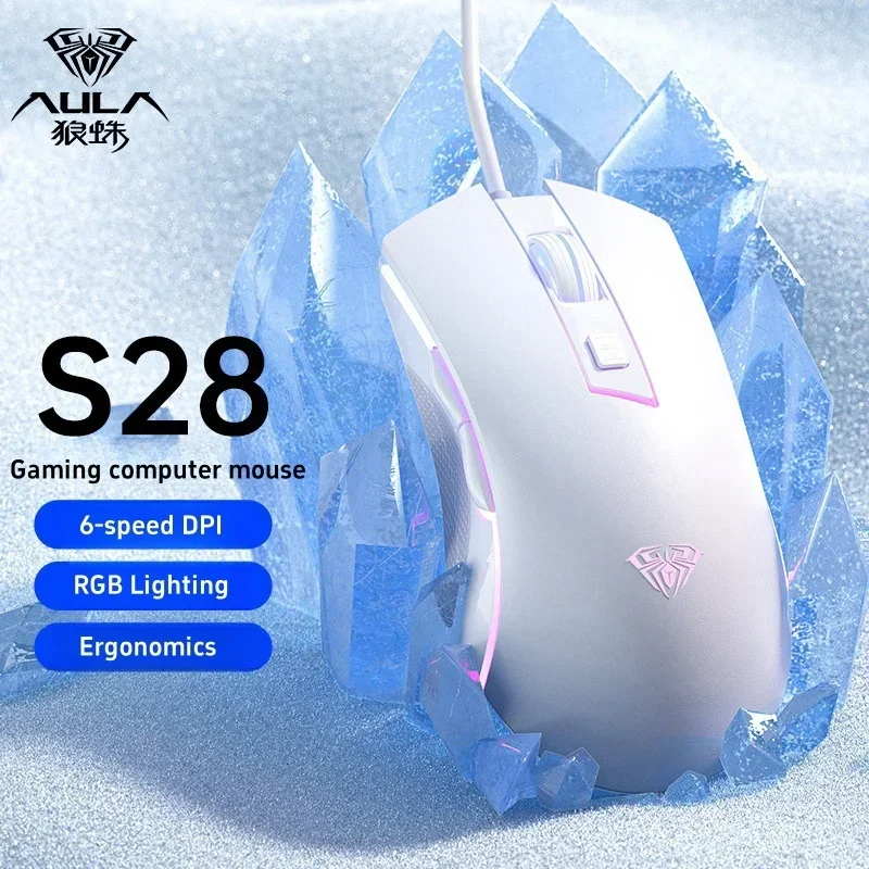 

Проводная мышь Aula S28, RGB прокрутка, 6-скоростная регулировка Dpi, противоскользящие боковые крылья, бесшумная игровая офисная настольная мышь для ноутбука