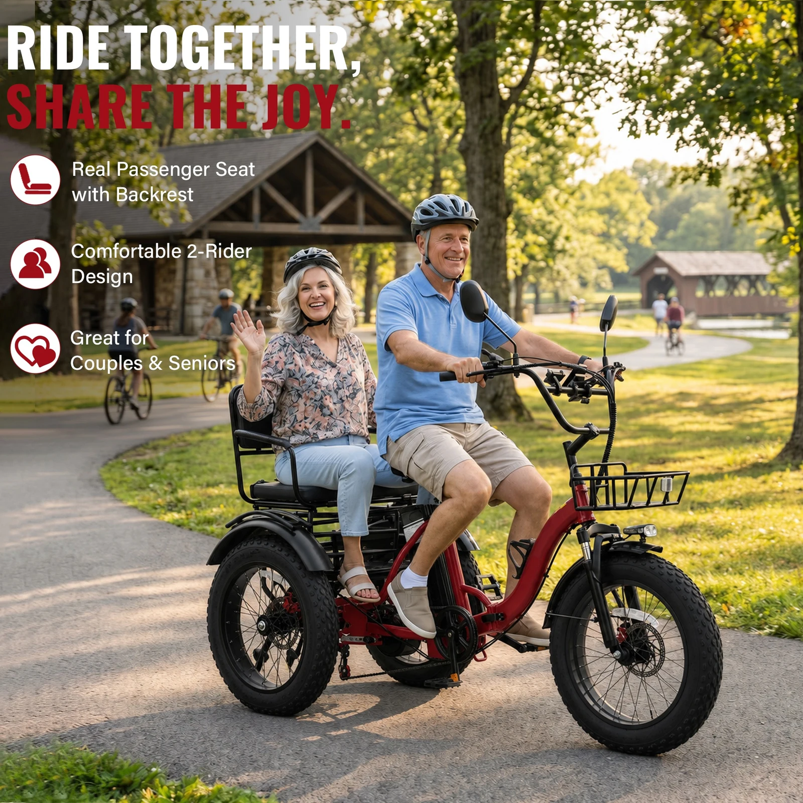 Folding E‑Trike Ideal for Seniors and Daily Commuters | 1000W Brushless Motor, 48V 16AH Battery Pack | 5‑Level Pedal Assist Plus Walk Mode | 45‑Mile Mileage, Fat‑Tire Electric Tricycle