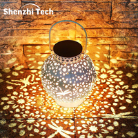 LED Solar Lantern Light Hollow Wrought Iron Outdoor Projection Light Hanging Lamps Waterproof for Gift Yard Garden Art Home Deco