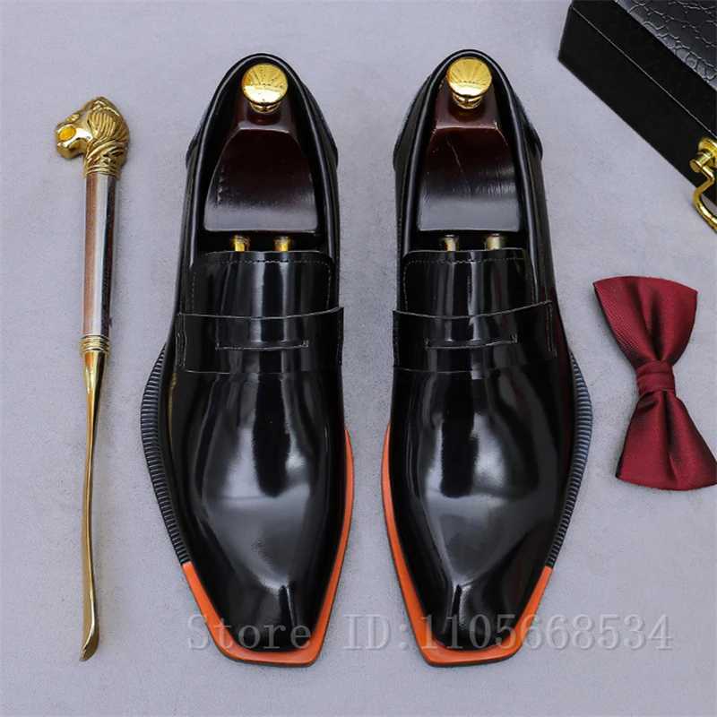 Premium Glossy Patent Leather Loafers Men Square Toe Slip On Formal Dress Shoes Luxury Gentleman Party Office Business shoes