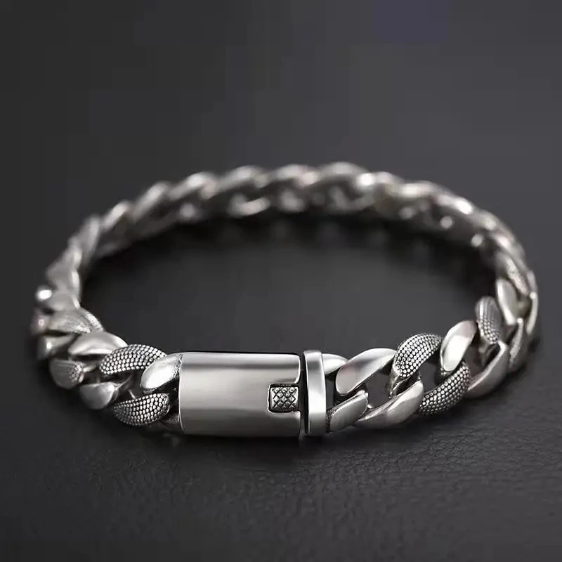 

Retro 999 Silver Cuban Bracelet Thickened Men's Trend Domineering Luxury Niche Design Fashion Hip-hop Jewelry Birthday Gift