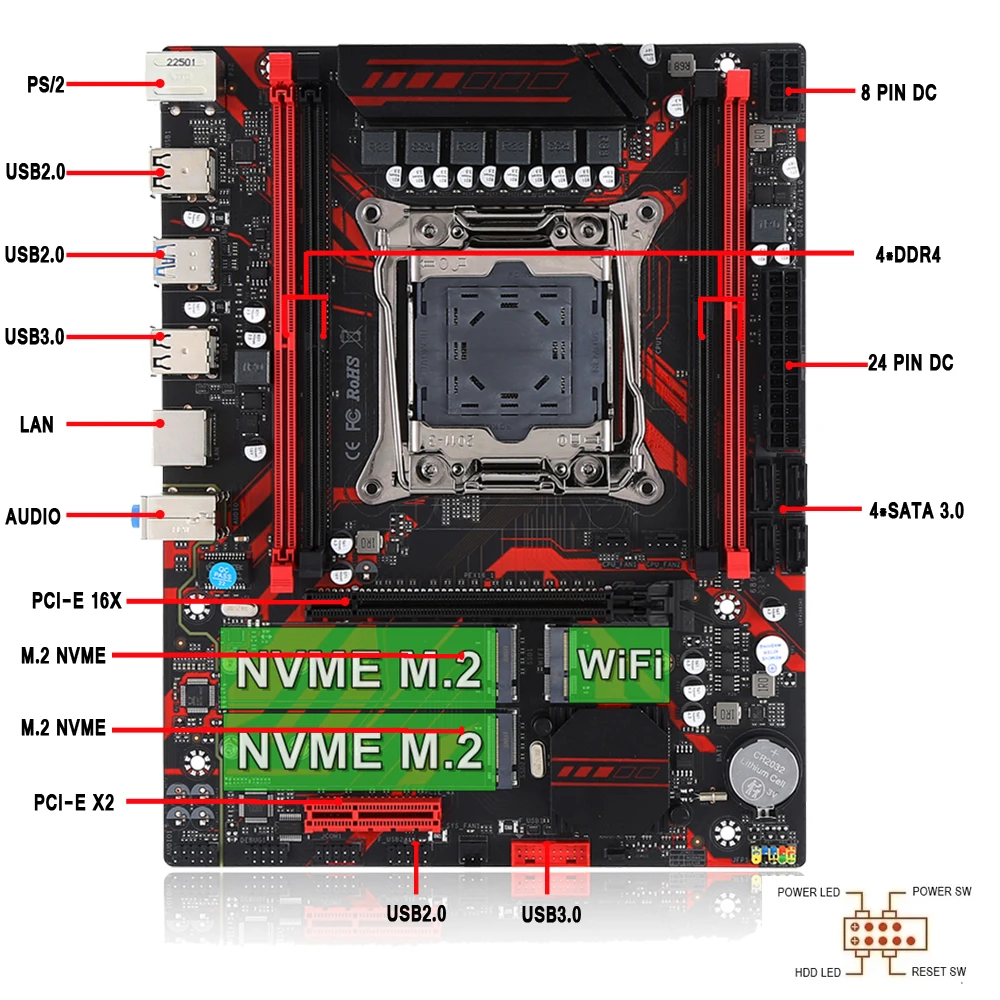 Imagem -02 - Conjunto de Placa-mãe com Processador de Quatro Canais Kit X99 Lga20113 e5 2699 v3 32gb 2x16gb Memória Ddr4 Ecc M-atx e5 2699v3