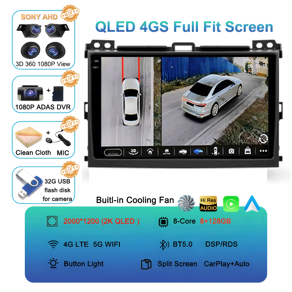 Android 16 autoradio voor Toyota Land Cruiser Prado 120 3 III voor Lexus GX470 GX 470 J120 2002 - 2009 Multimedia Videospeler