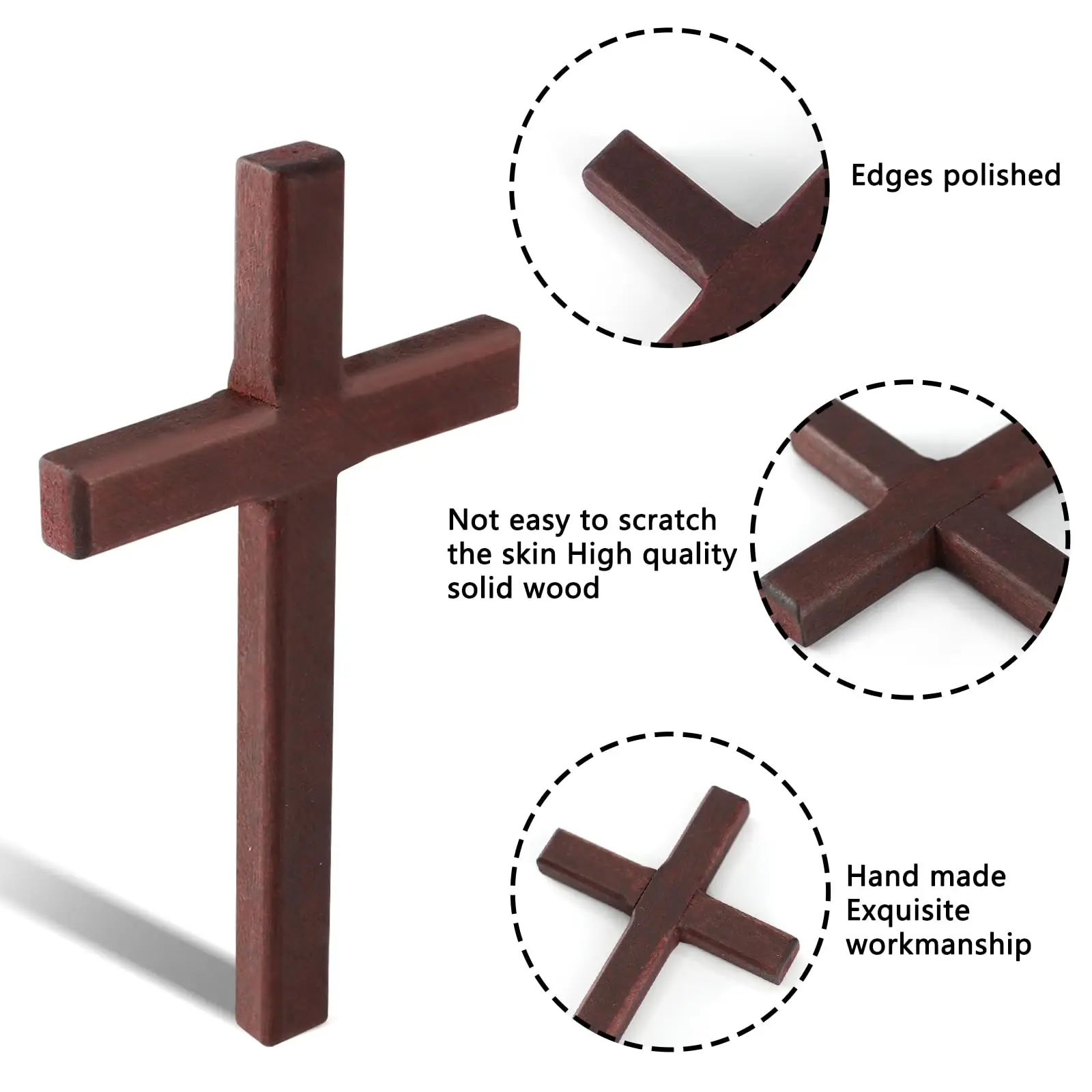 صليب صلاة خشبي، صليب مسيحي محمول باليد مقاس 4.7 بوصة مع حقيبة مخملية، صليب خشبي صغير لديكور الحائط والهدايا #3