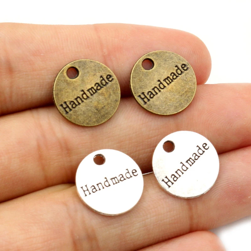 14x14mm 20pcs Antique Bronze Plated  Handmade Word In Round Style Handmade Charms Pendant:DIY for bracelet necklace-P4-42