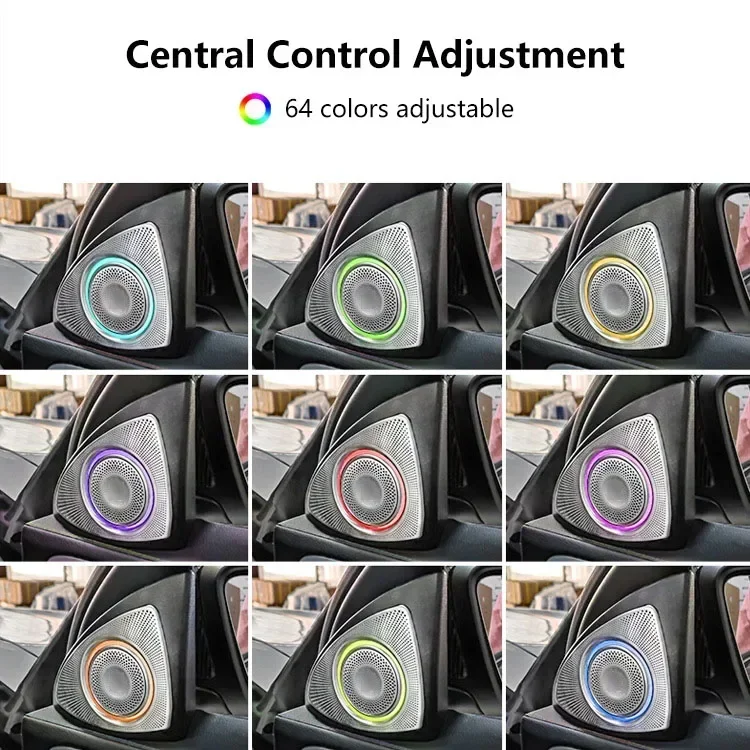 For Mercedes-Benz C/E/S/GLC W205 W213 W222 X253 Car Interior LED Light 3D Rotating Tweeter Speaker 64 colors Ambient Light