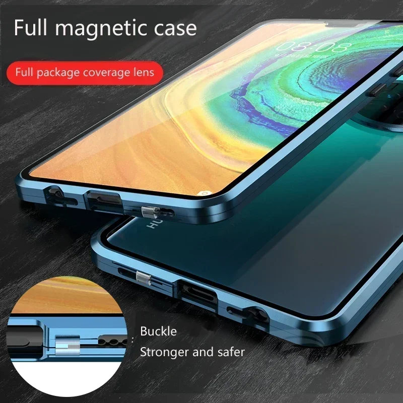 

Double Sided Glass Magnetic Adsorption Metal Snap Lock Case for Honor Magic 4 5 Ultimate 4 Lite 5 Pro Phone Cover Cases