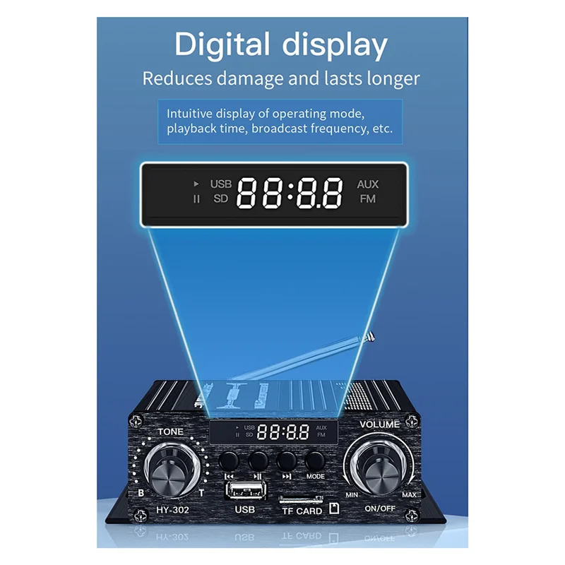 -MEOF Amplificatore Bluetooth digitale 12V Home Car 2 canali HIFI Altoparlante audio Ricevitore FM Mini amplificatore audio AMP di classe AB
