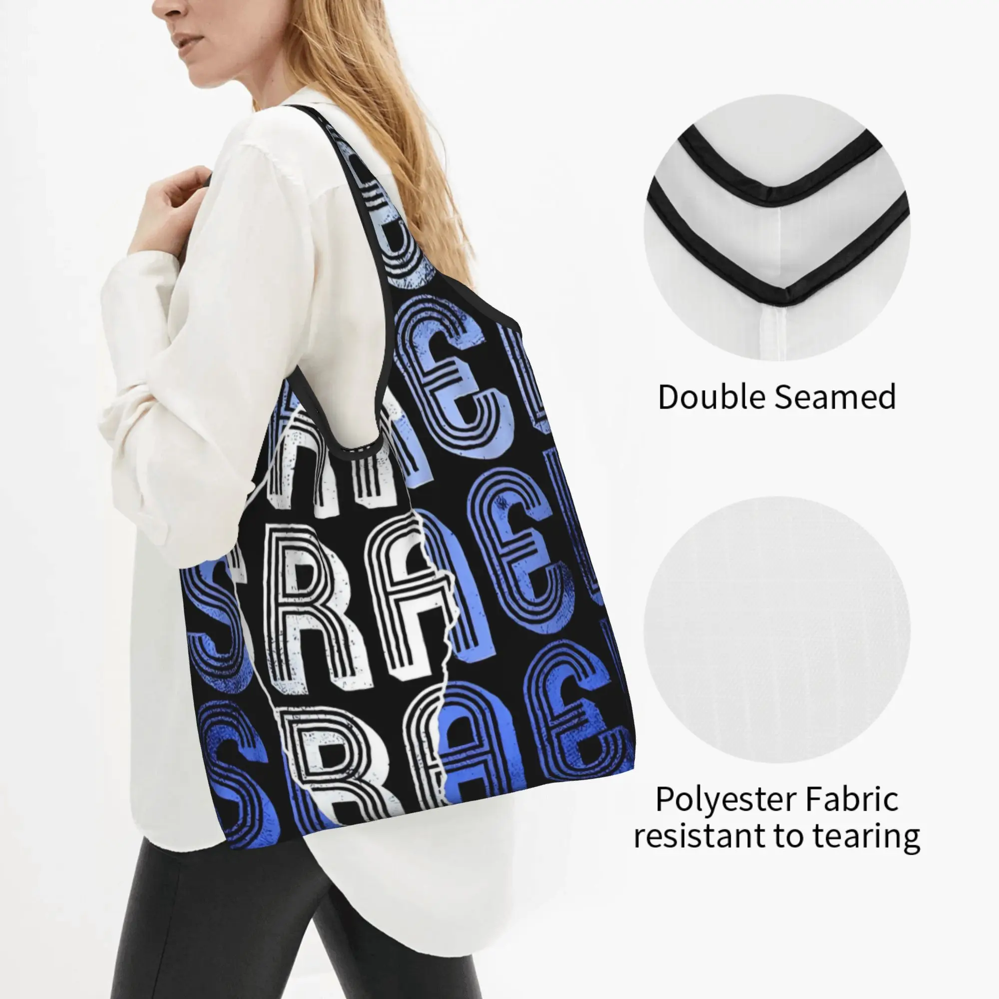 Reusable Israel Patriotic Shopping Bag Women Tote Bag Portable Jerusalem  Grocery Shopper Bags