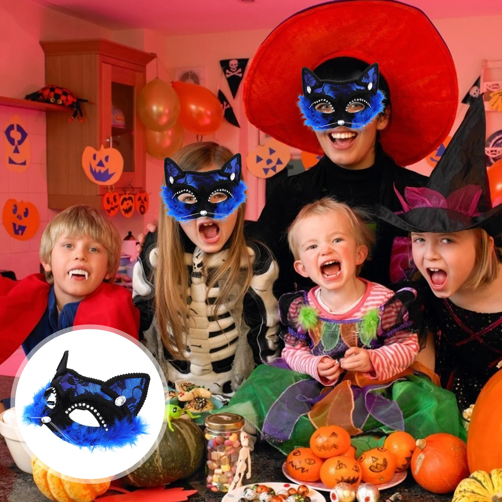 

2 Pcs Halloween Cat Face Eye Props Accessories Masks Toy Blue Toys Miss
