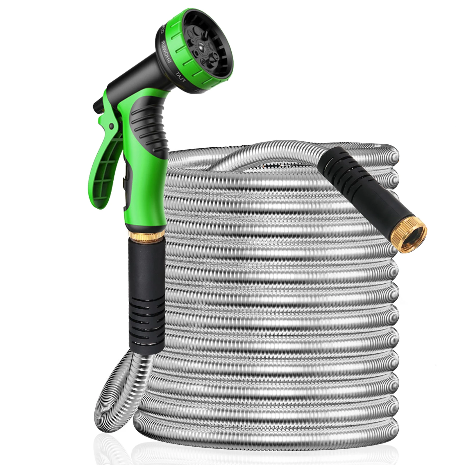 

Garden Watering Hose Metal 3/4 Joint High Pressure Stainless Steel Water Pipe With 10 Type Nozzle No Twisting And Leak Proof