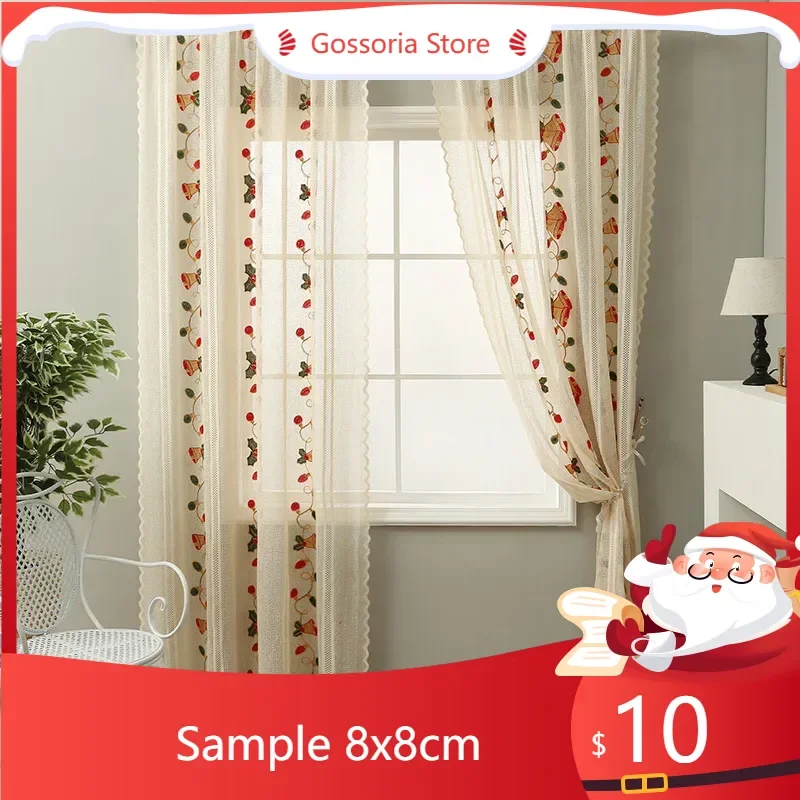 

SampleAmerican Christmas Curtains Bells Embroidered Lace Blackout Curtain For Living Dining Room Bedroom Custom Window Drapes