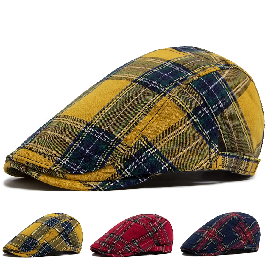 

Multi Color Plaid Flat Cap Vintage Women Casual Fashion Visor Beret Spring Autumn Newsboy Hat For Men Ladies Adjustable Unisex