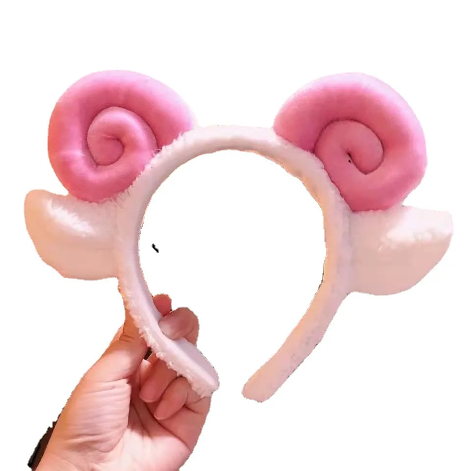 Cute Sheep Horn Lamb Ear Soft Fleece Women Headband Makeup Head Band Hair Band for Wash Face Shower Hair Accessories