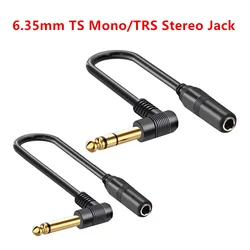 Right Angle 90 Degree 6.35mm Male To Female Extension Audio Cord 1/4 Inch TS Mono Jack TRS Stereo Cable For Guitar Bass Mixer